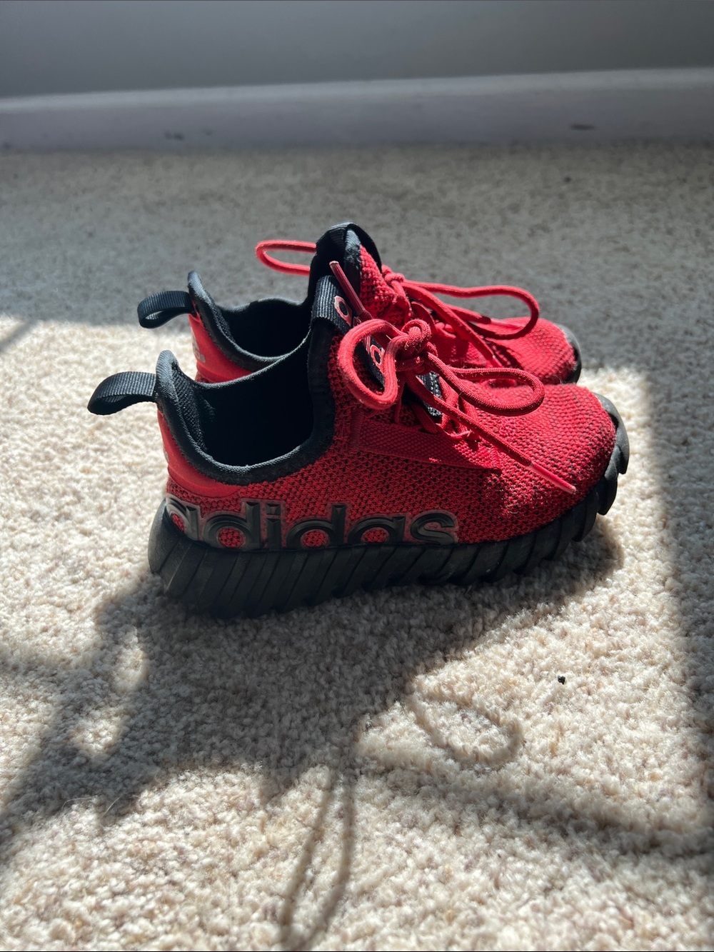 adidas Kids Red Knit Sneakers with Black Sole